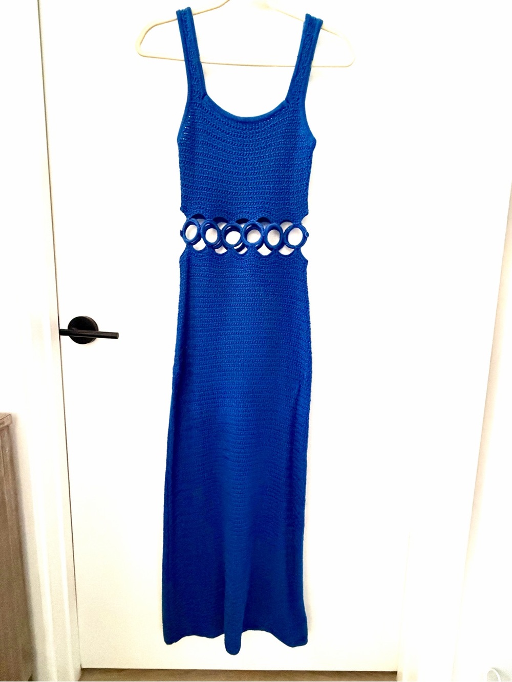 Le Lis Royal Blue Crochet Maxi Dress with Ring Waist Detail